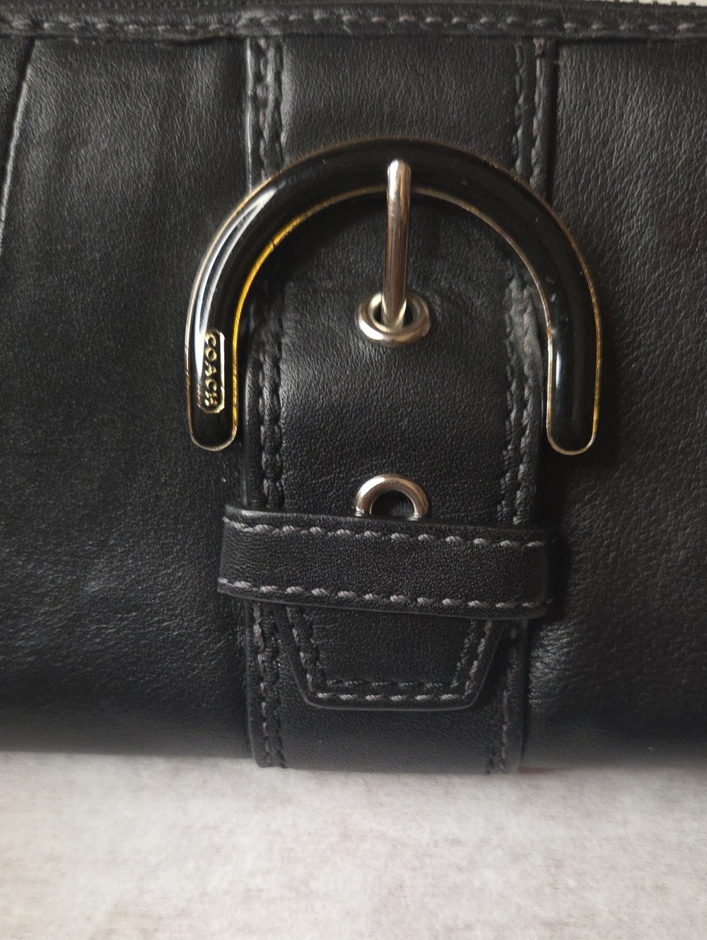 Coach Black Leather Wallet with Buckle Detail-Blue Interior